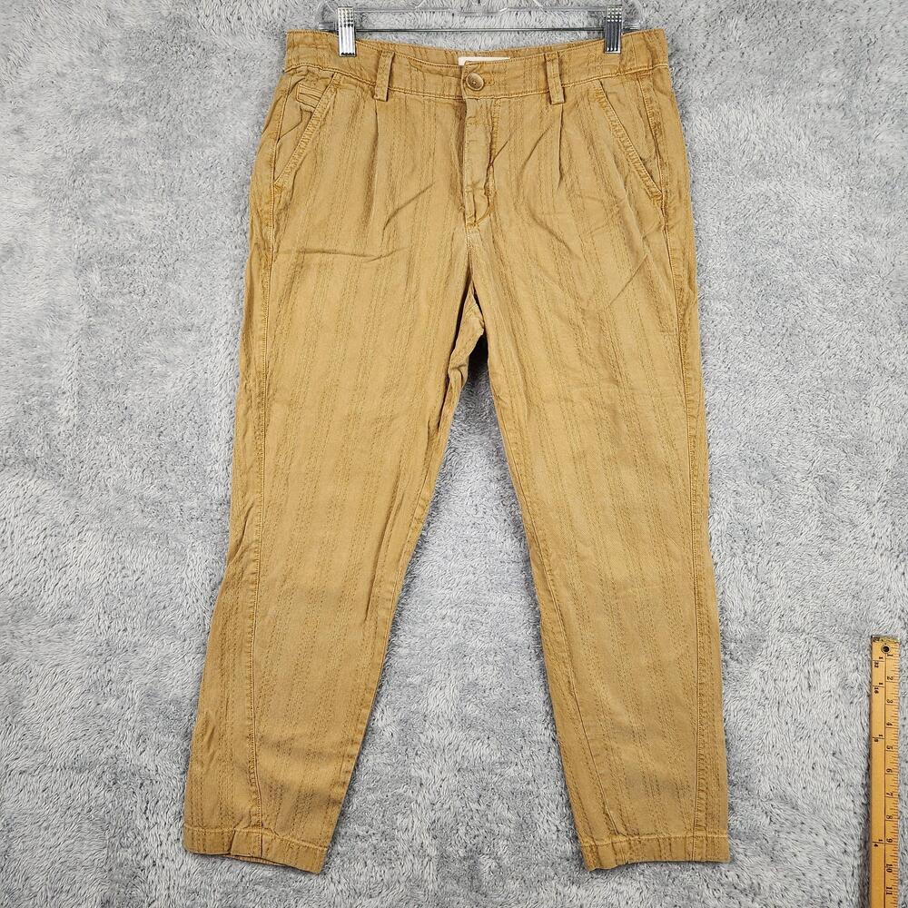 Anthropologie Pants Womens 26 Brown Textured Stripe Tapered Twill Cottage Luxury